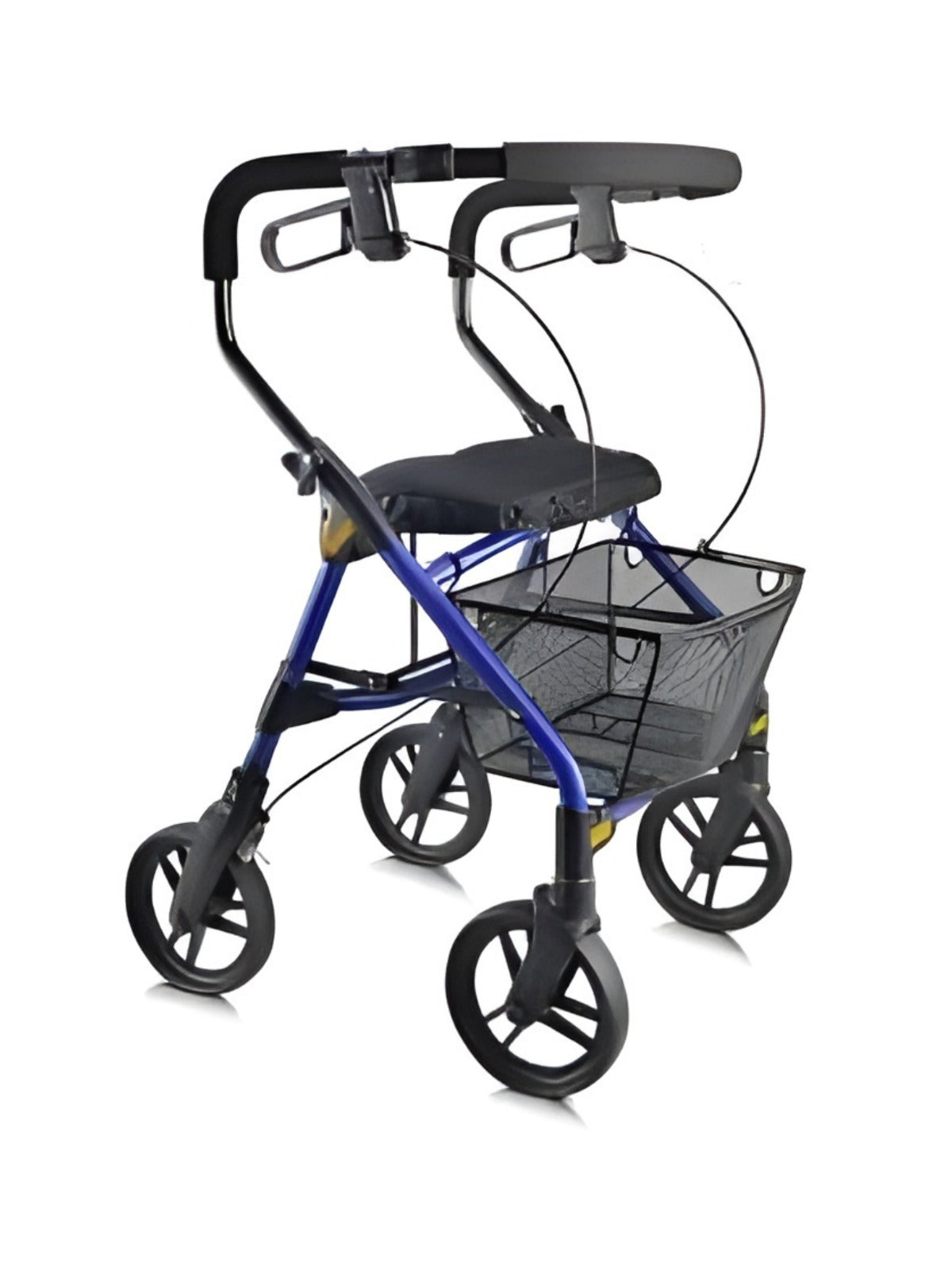 Blue Evolution Piper Series lightweight aluminum rollator walker with storage basket.